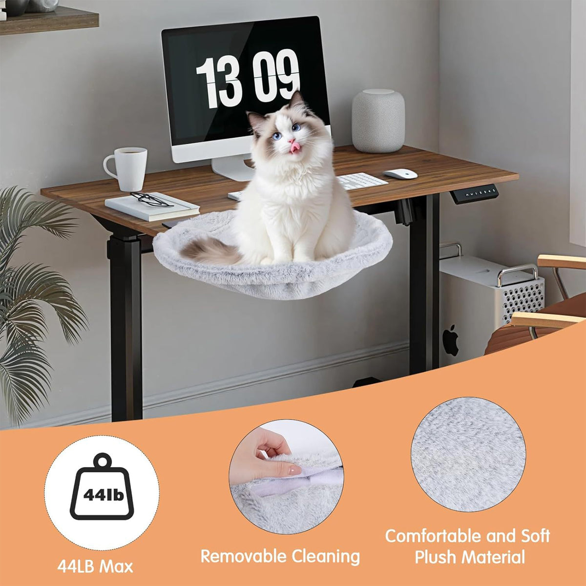 Adjustable Cat Hammock for Desk with Soft Faux Rabbit Fur