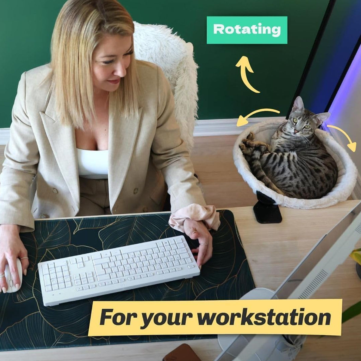 Adjustable Cat Hammock for Desk with Soft Faux Rabbit Fur