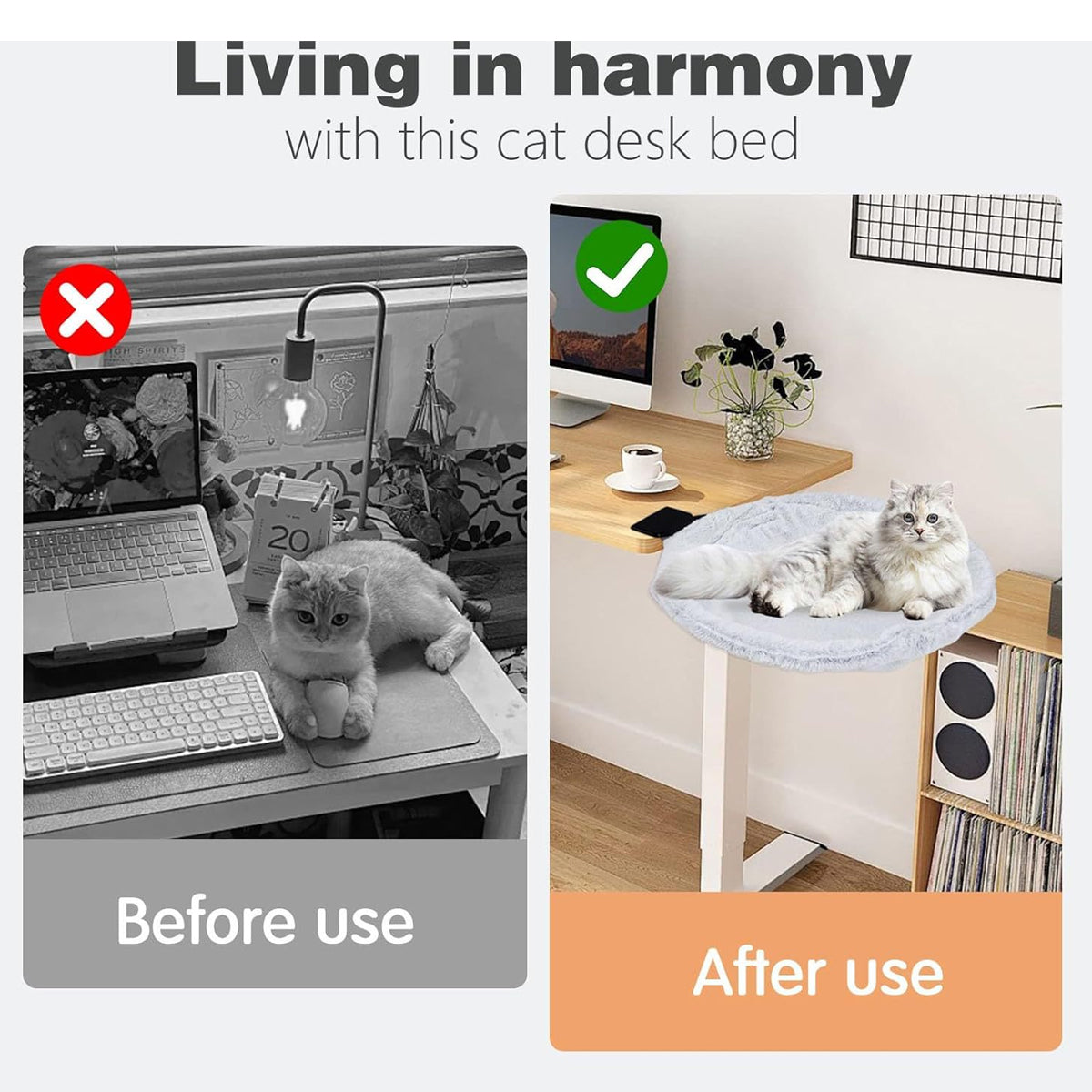 Adjustable Cat Hammock for Desk with Soft Faux Rabbit Fur
