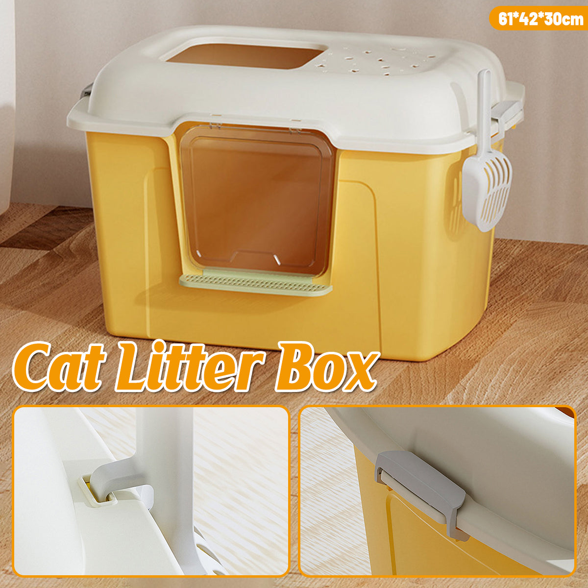 Large Semi-Enclosed Cat Litter Box With Door