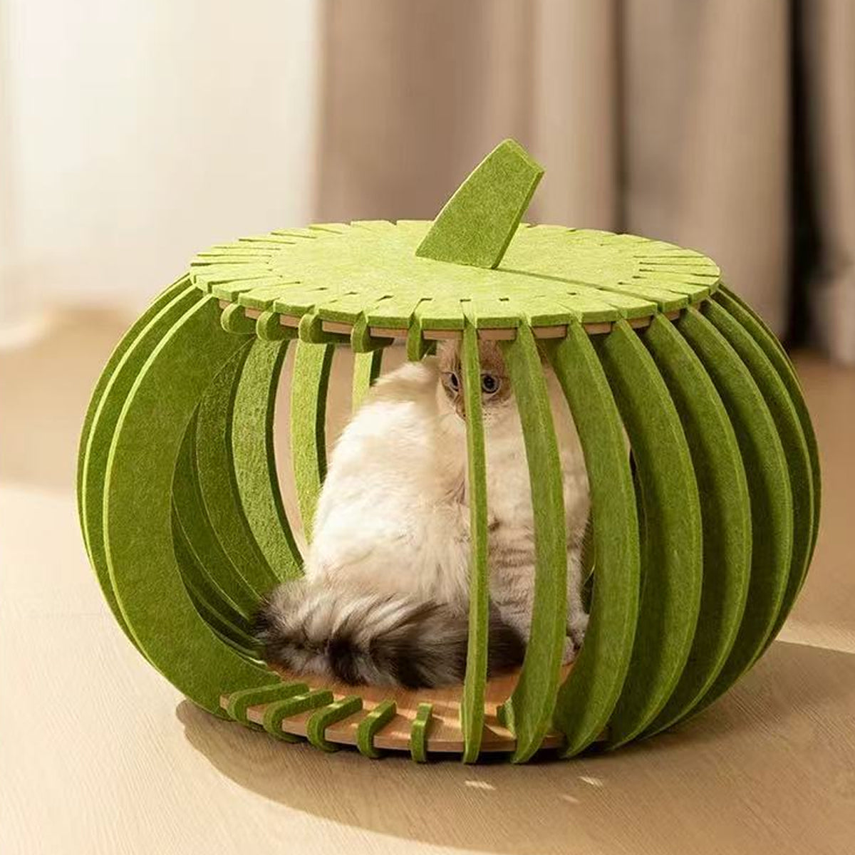 Pumpkin Felt Cat House Bed with Wooden Base 2 Colours