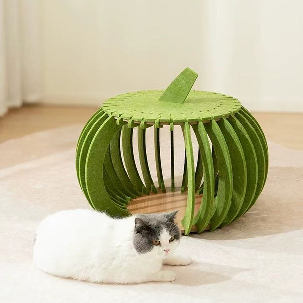 Pumpkin Felt Cat House Bed with Wooden Base 2 Colours