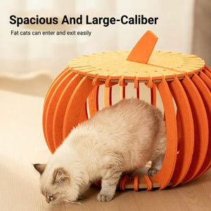 Pumpkin Felt Cat House Bed with Wooden Base 2 Colours