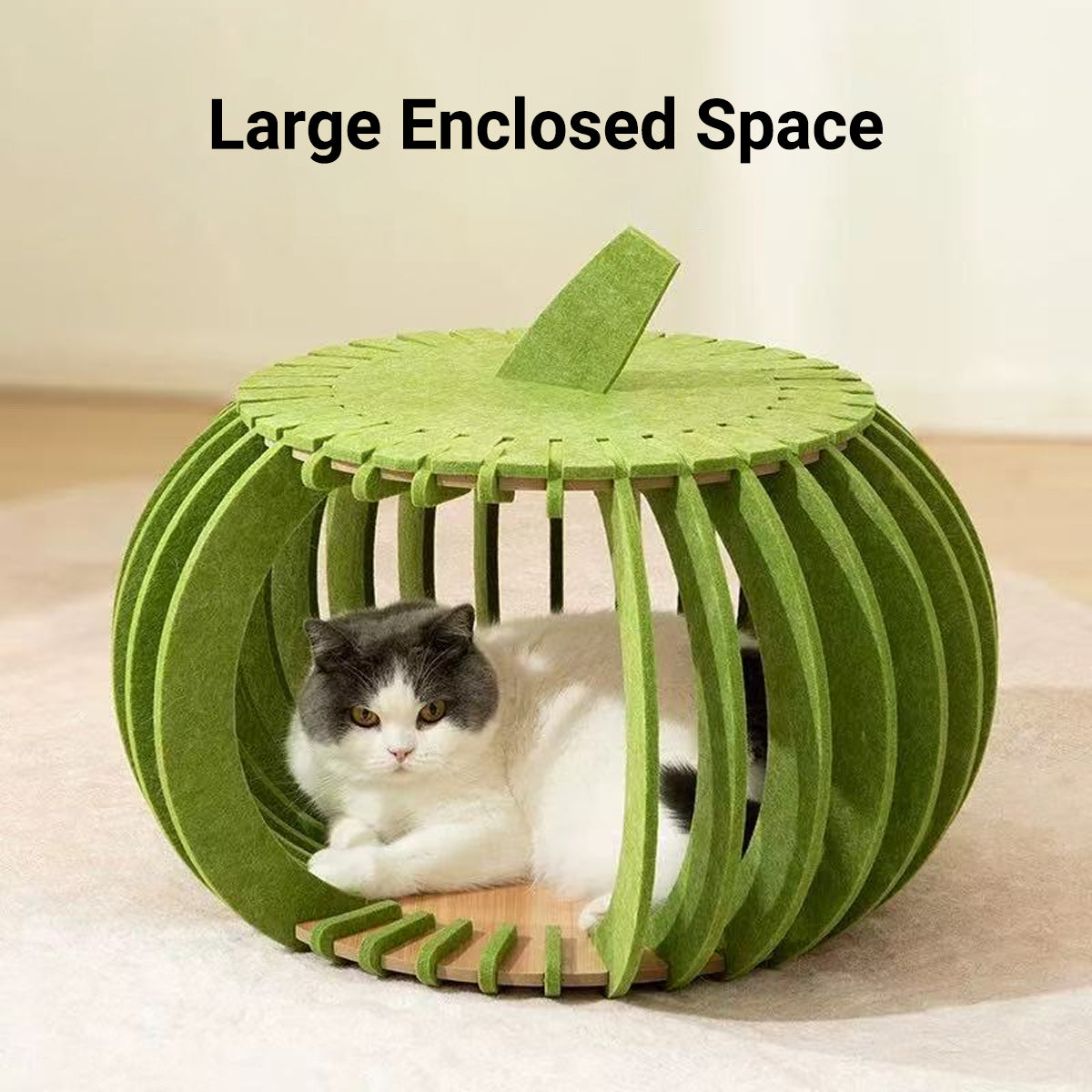 Pumpkin Felt Cat House Bed with Wooden Base 2 Colours