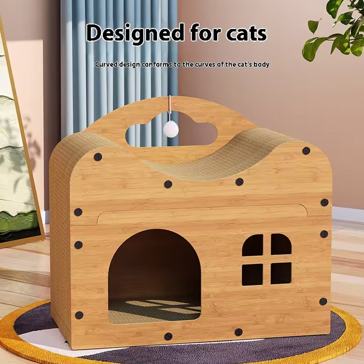 Wooden Cat Scratching House with Sisal Pad