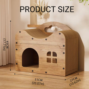 Wooden Cat Scratching House with Sisal Pad