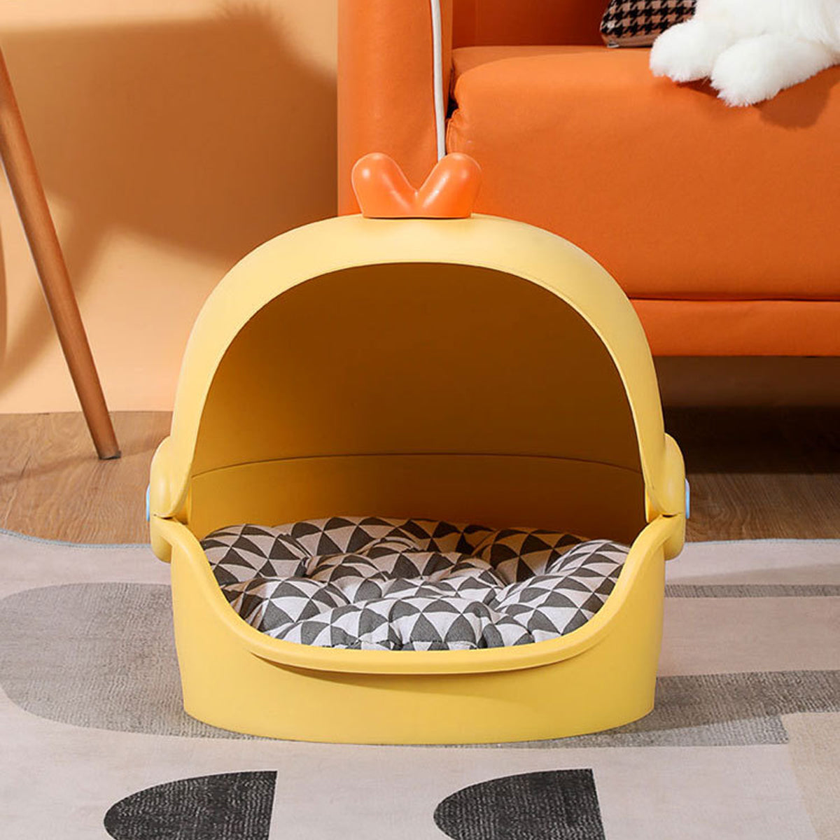 Semi-Enclosed Cat Bed With Cushion Duck Or Rabbit Design
