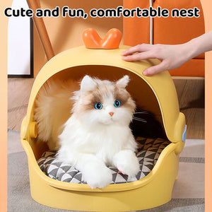 Semi-Enclosed Cat Bed With Cushion Duck Or Rabbit Design