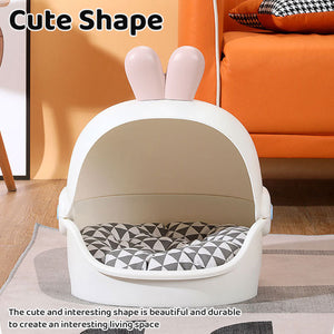 Semi-Enclosed Cat Bed With Cushion Duck Or Rabbit Design