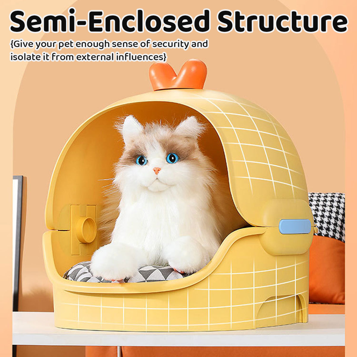 Semi-Enclosed Cat Bed With Cushion Duck Or Rabbit Design