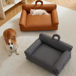 Waterproof PU Leather Dog Sofa Bed with Double Pillows