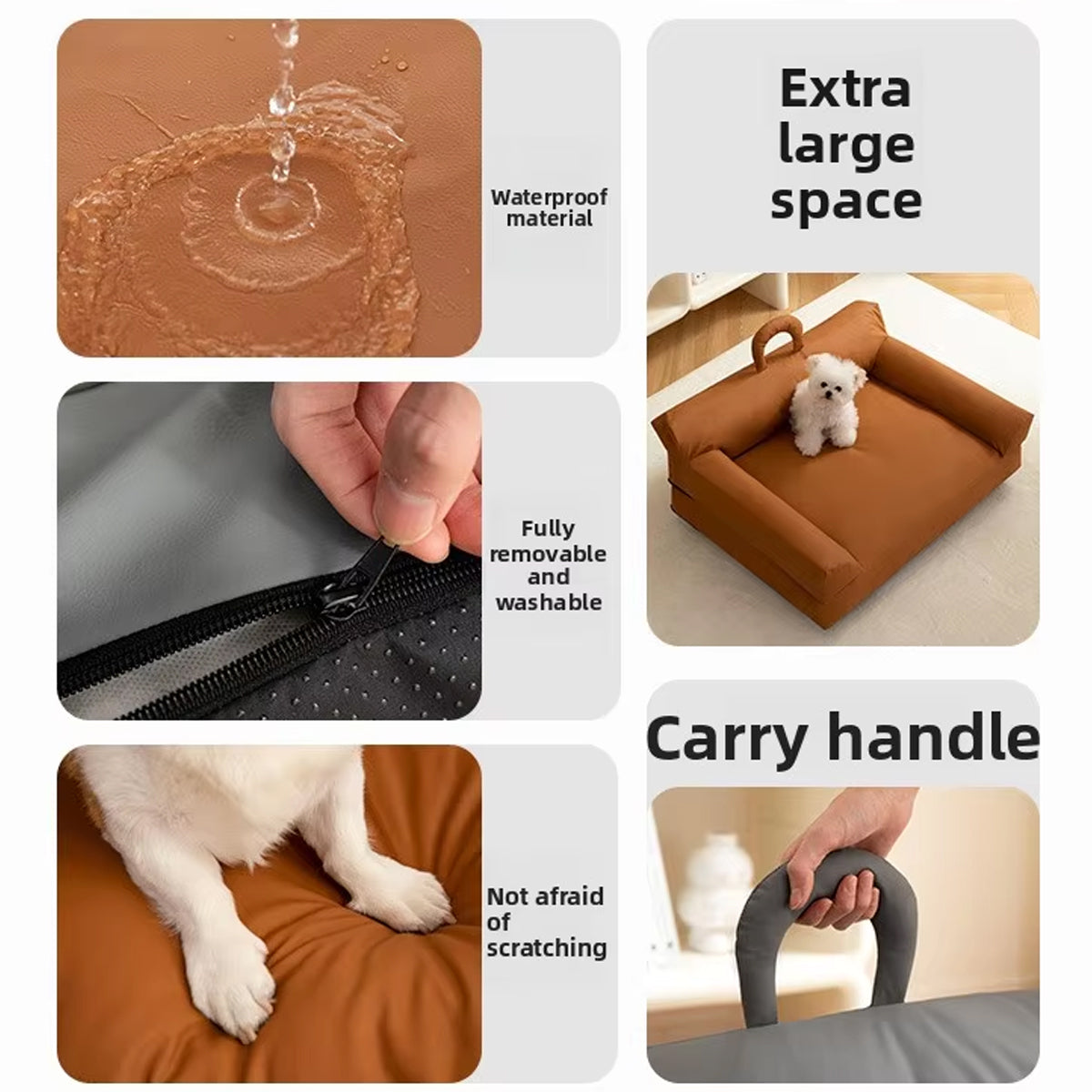 Waterproof PU Leather Dog Sofa Bed with Double Pillows