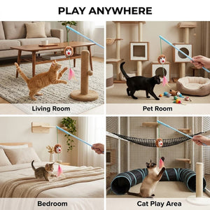 100cm Feather Cat Wand with Plush Hedgehog