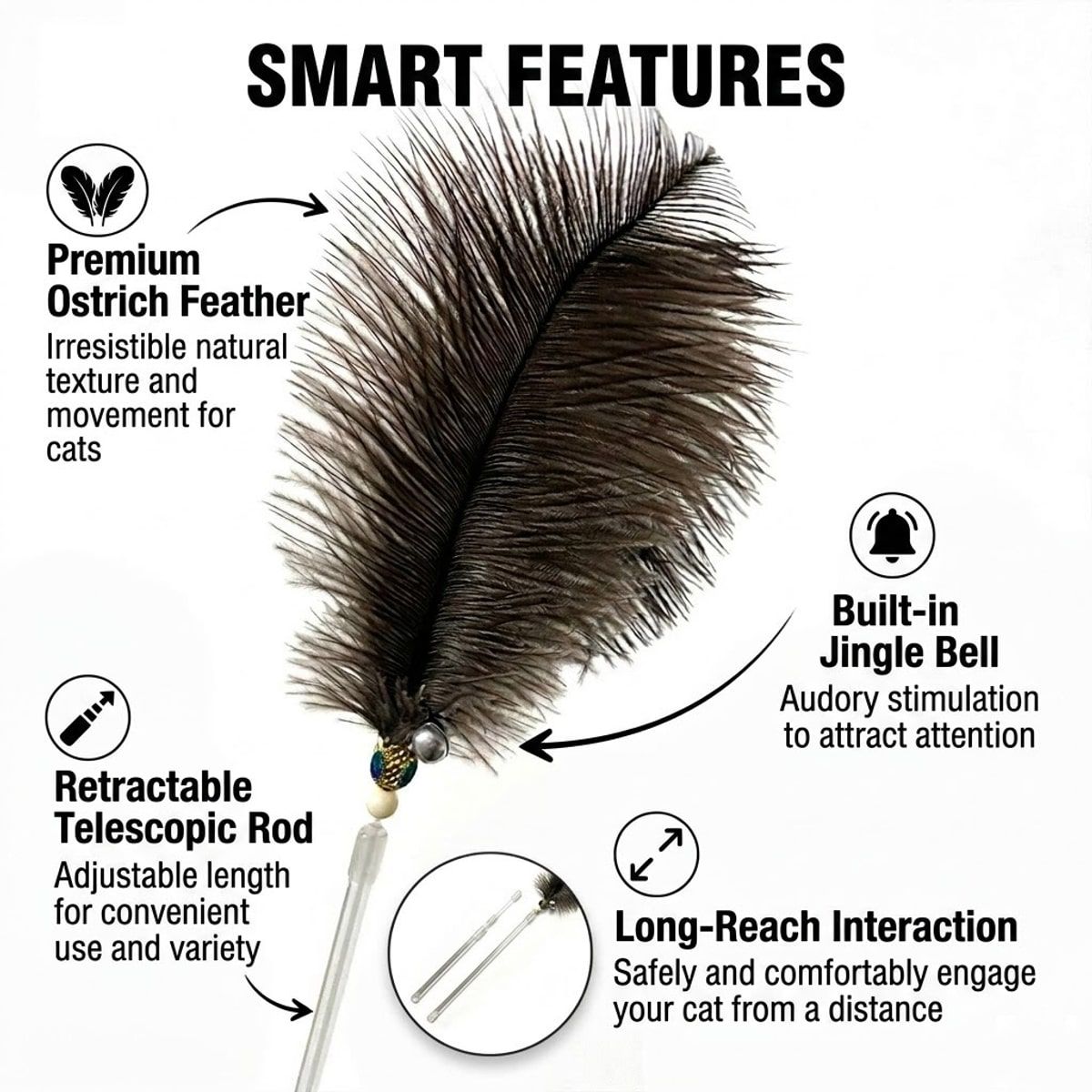 100cm Retractable Ostrich Feather Cat Wand