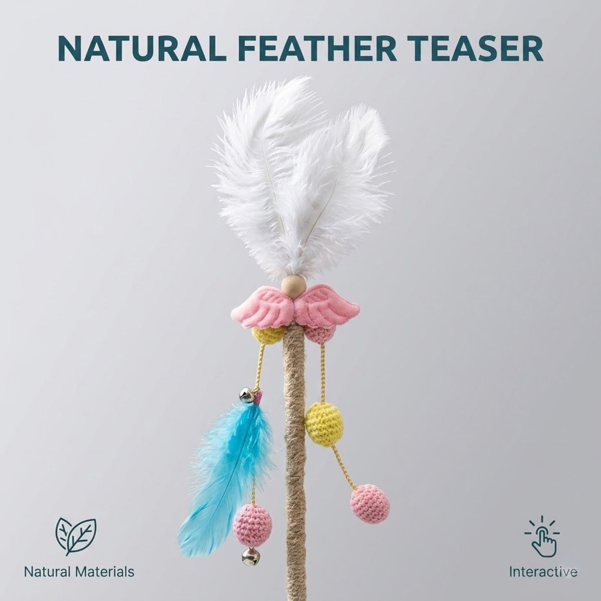 58cm Feather Cat Wand with Dangling Toys