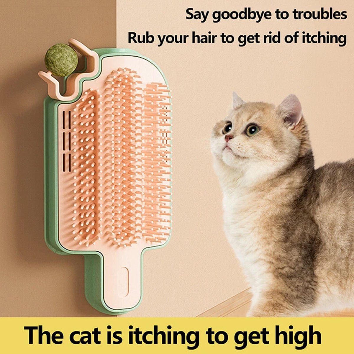 Wall-Mounted Ice Cream Cat Grooming Brush with Catnip or Teaser