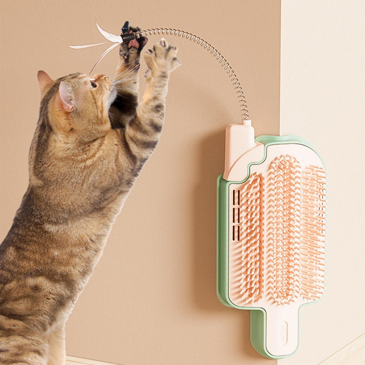 Wall-Mounted Ice Cream Cat Grooming Brush with Catnip or Teaser
