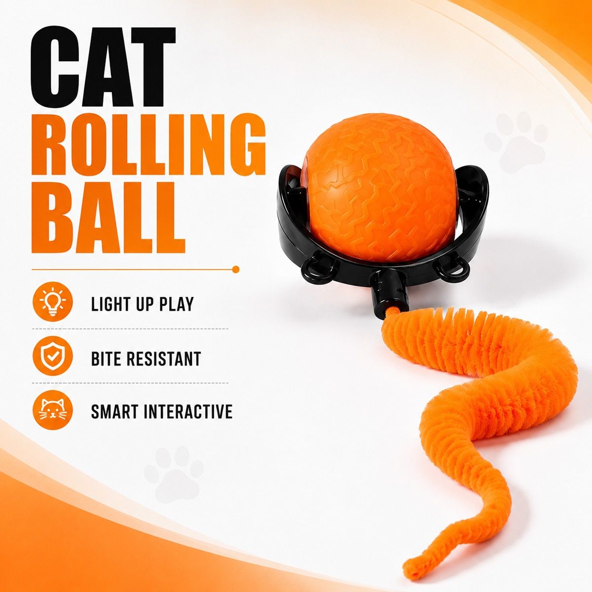 Orange Interactive Cat Rolling Ball with Tail