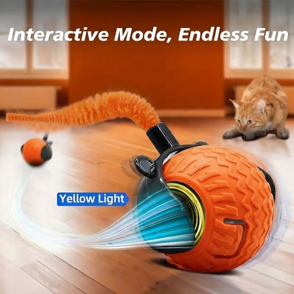 Orange Interactive Cat Rolling Ball with Tail
