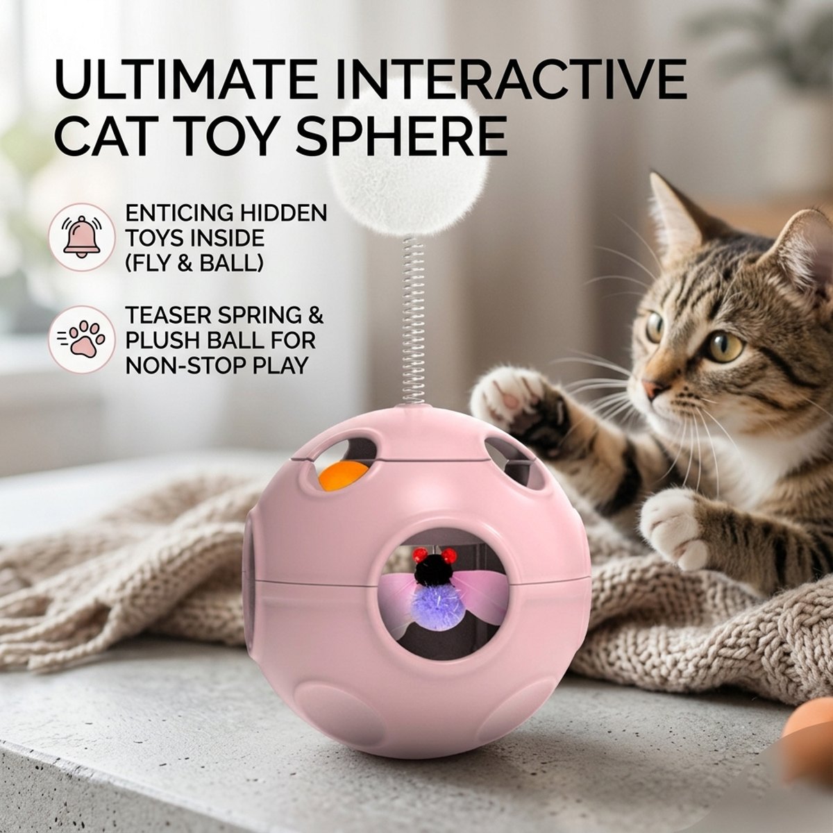 Cat Tumbler Toy - Catnip Spring Fluffy Ball Self-Play