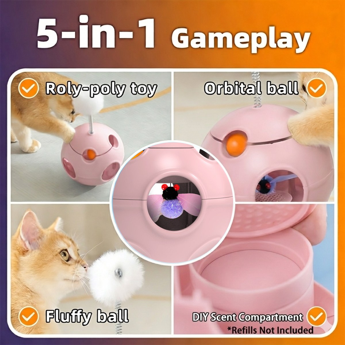 Cat Tumbler Toy - Catnip Spring Fluffy Ball Self-Play