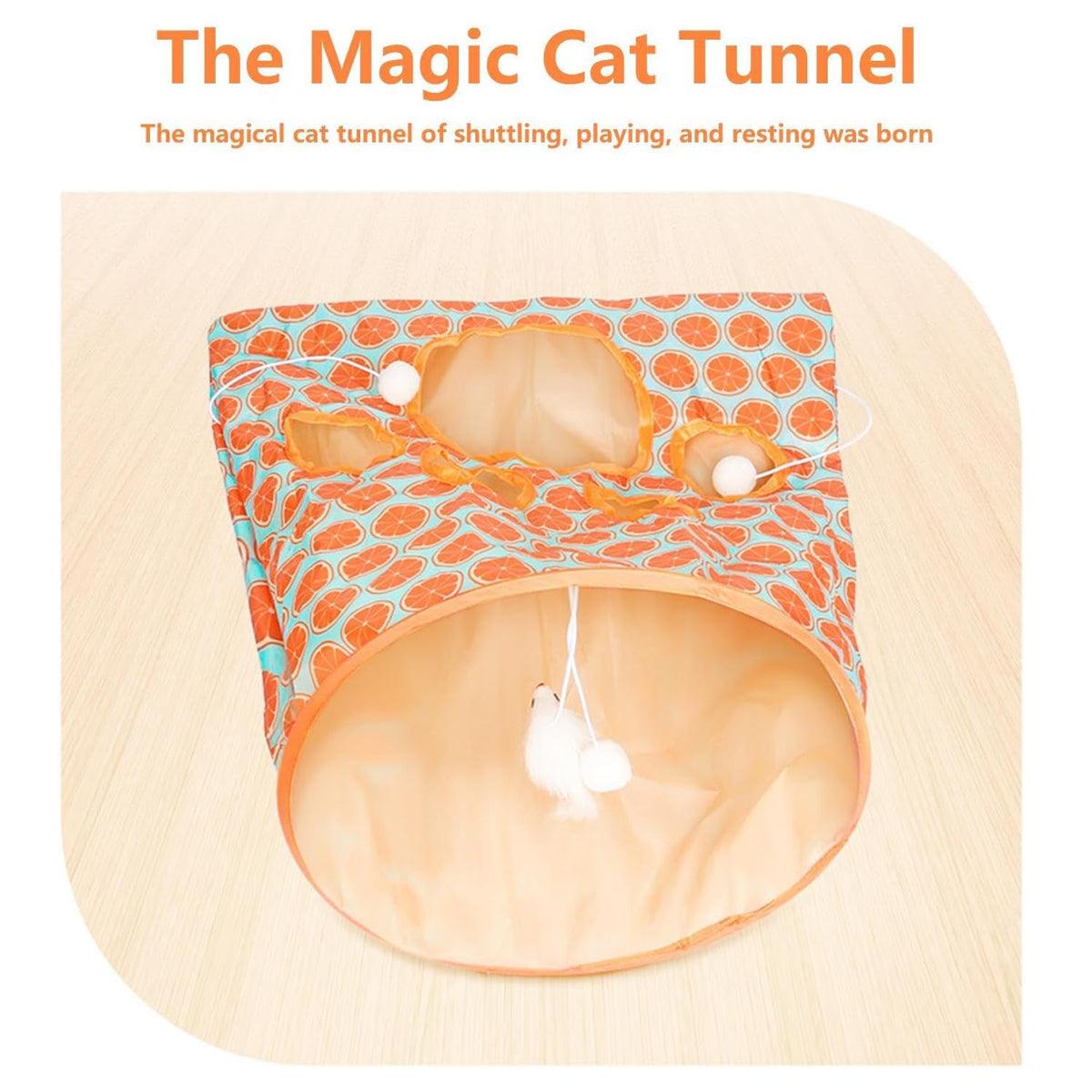 Interactive Foldable Cat Play Tunnel Crinkle Peek Holes & Hanging Balls