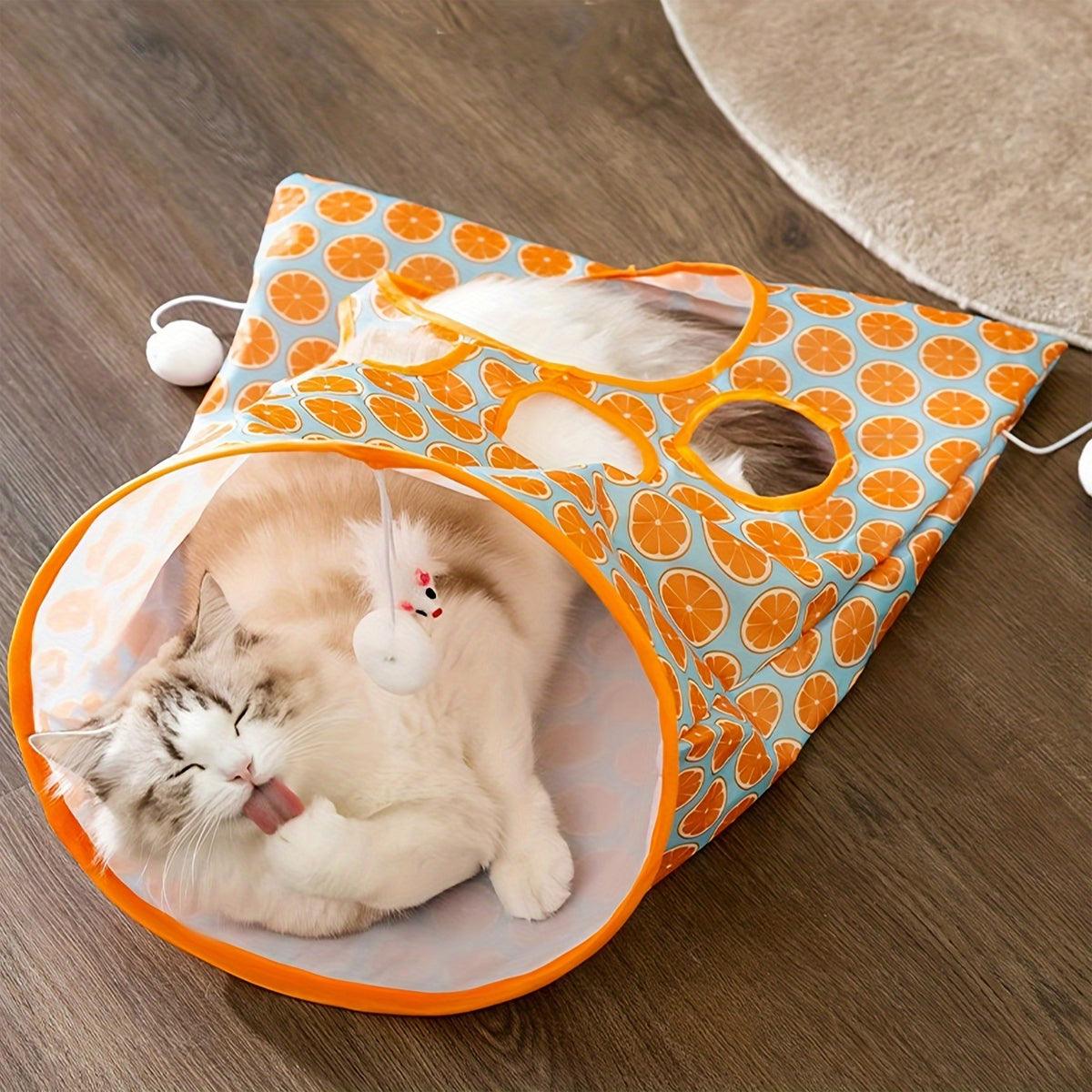 Interactive Foldable Cat Play Tunnel Crinkle Peek Holes & Hanging Balls