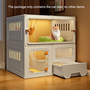 Multi-Level Cat Villa With Litter Drawer & Clear Panels