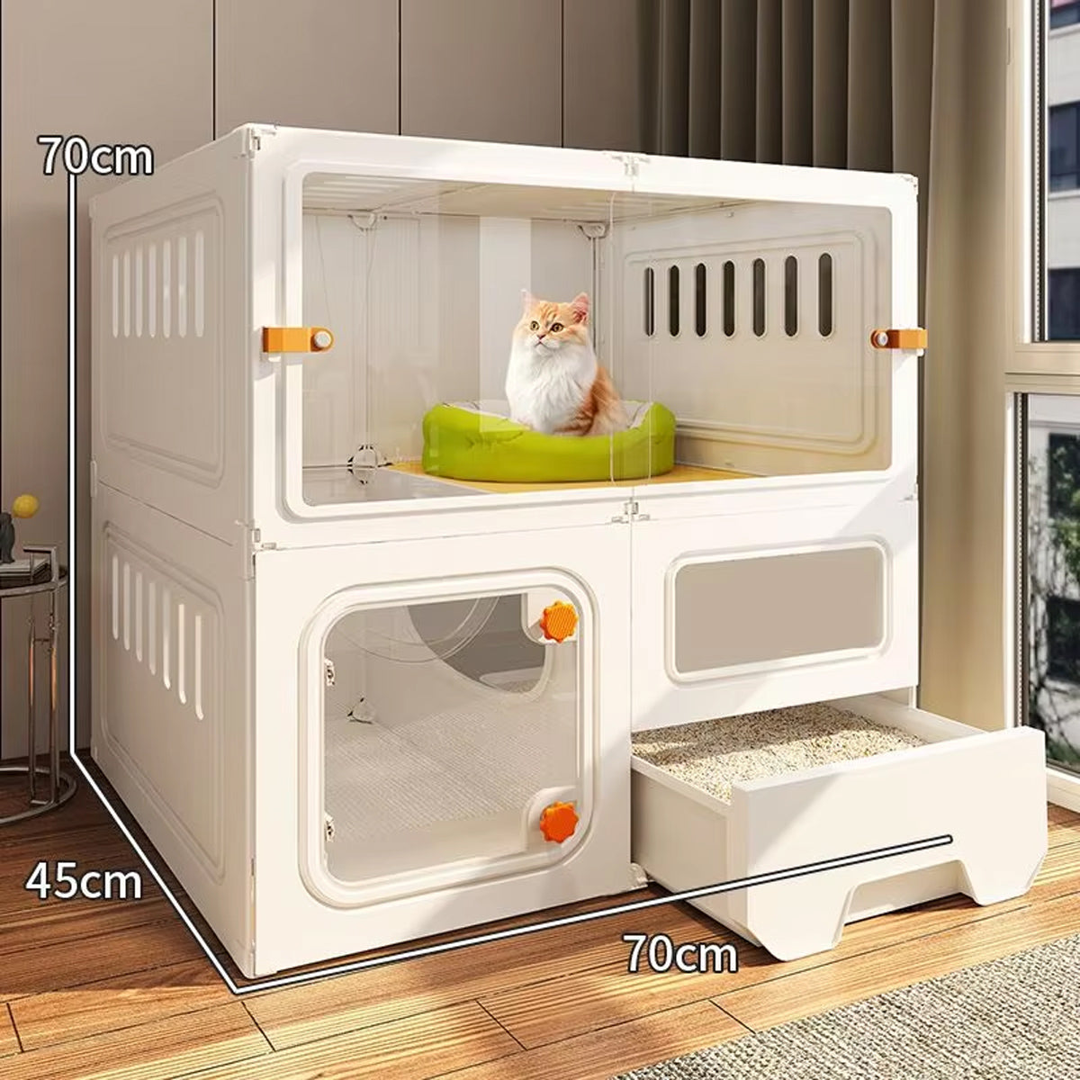 Multi-Level Cat Villa With Litter Drawer & Clear Panels