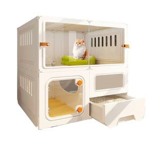 Multi-Level Cat Villa With Litter Drawer & Clear Panels