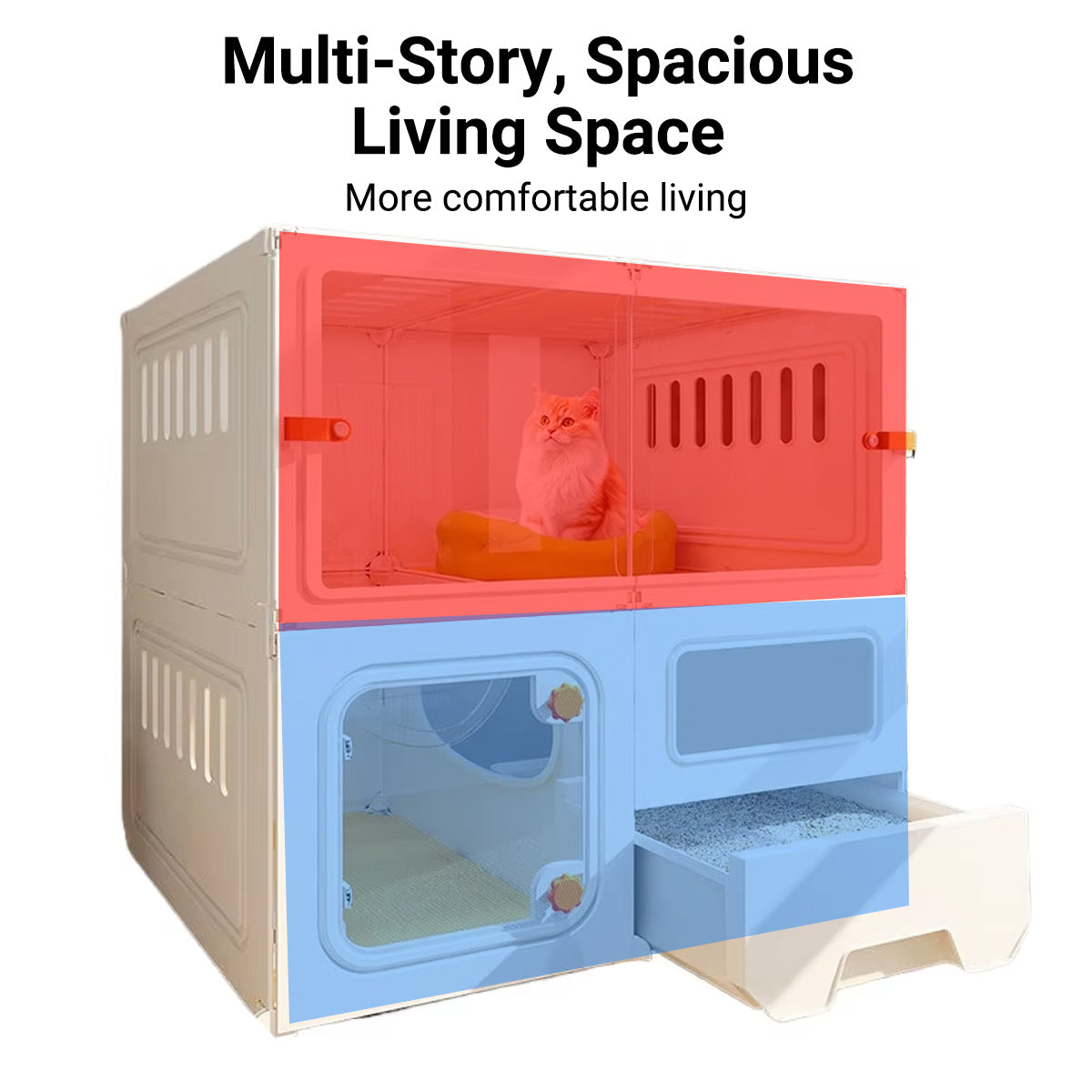 Multi-Level Cat Villa With Litter Drawer & Clear Panels