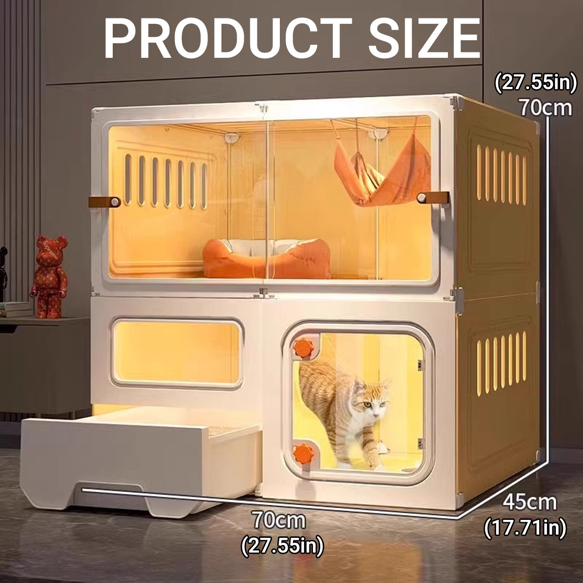 Multi-Level Cat Villa With Litter Drawer & Clear Panels