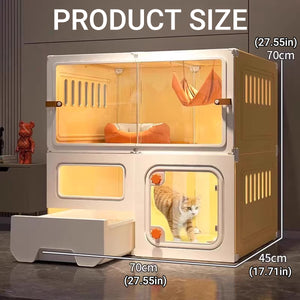 Multi-Level Cat Villa With Litter Drawer & Clear Panels