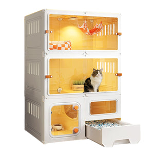 Multi-Level Cat Villa With Litter Drawer & Clear Panels
