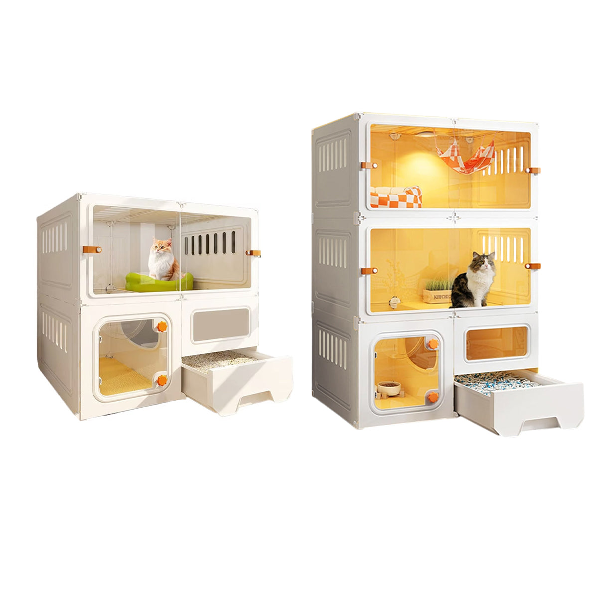 Multi-Level Cat Villa With Litter Drawer & Clear Panels