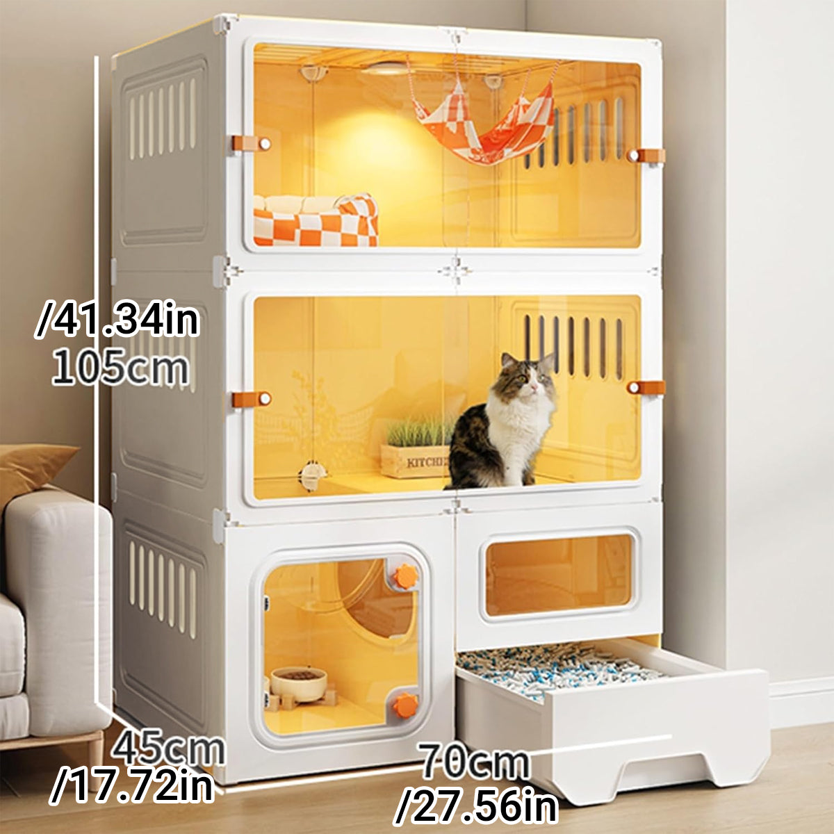 Multi-Level Cat Villa With Litter Drawer & Clear Panels