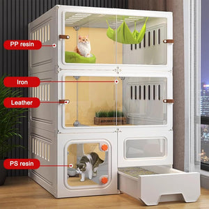 Multi-Level Cat Villa With Litter Drawer & Clear Panels
