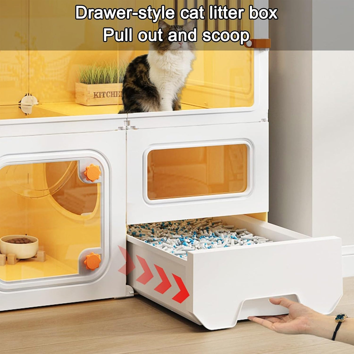 Multi-Level Cat Villa With Litter Drawer & Clear Panels