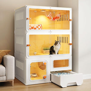 Multi-Level Cat Villa With Litter Drawer & Clear Panels