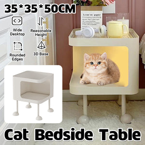 Cat Bedside Table Modern Nightstand with Cat House & Storage