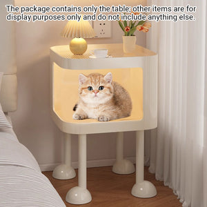 Cat Bedside Table Modern Nightstand with Cat House & Storage