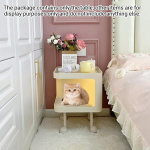 Cat Bedside Table Modern Nightstand with Cat House & Storage