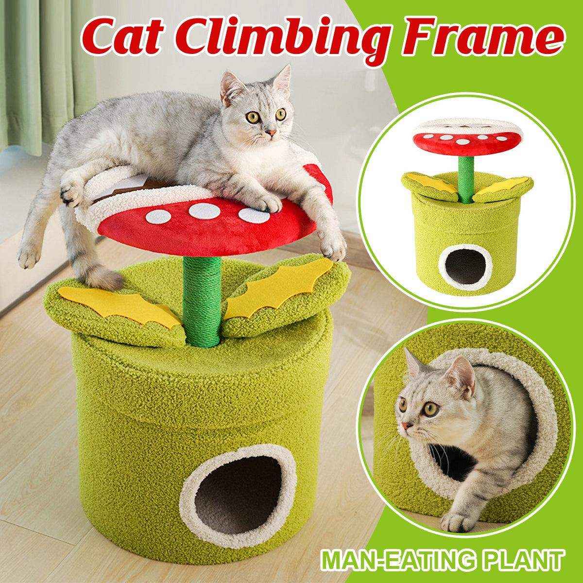 Cartoon Cat Climbing Frame – 2-Level Plant-Themed Design – Petfection ...