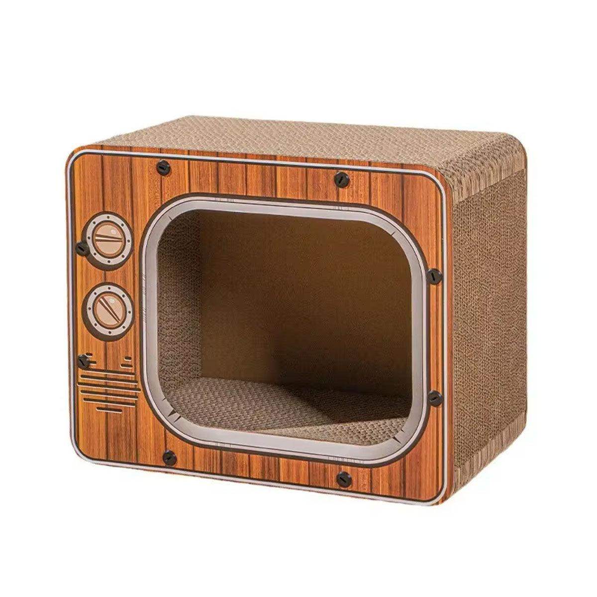 Retro TV Style Lounger with Cardboard Cat Scratcher Nest for Indoor Cats