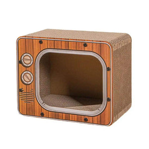 Retro TV Style Lounger with Cardboard Cat Scratcher Nest for Indoor Cats