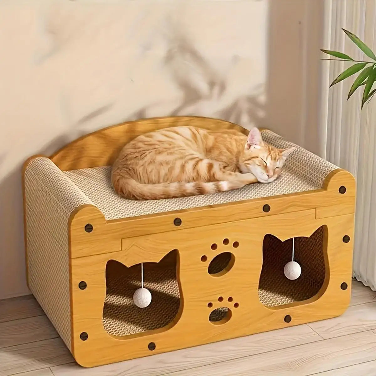 Premium 2-in-1 Cat Scratching Bed with Durable Wooden Frame for Play