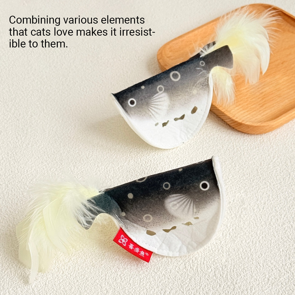 Catnip Pufferfish Toy with Bell & Feathers