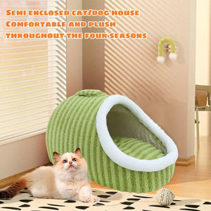 Striped Semi-Enclosed Pet Bed for Cats and Small Dogs