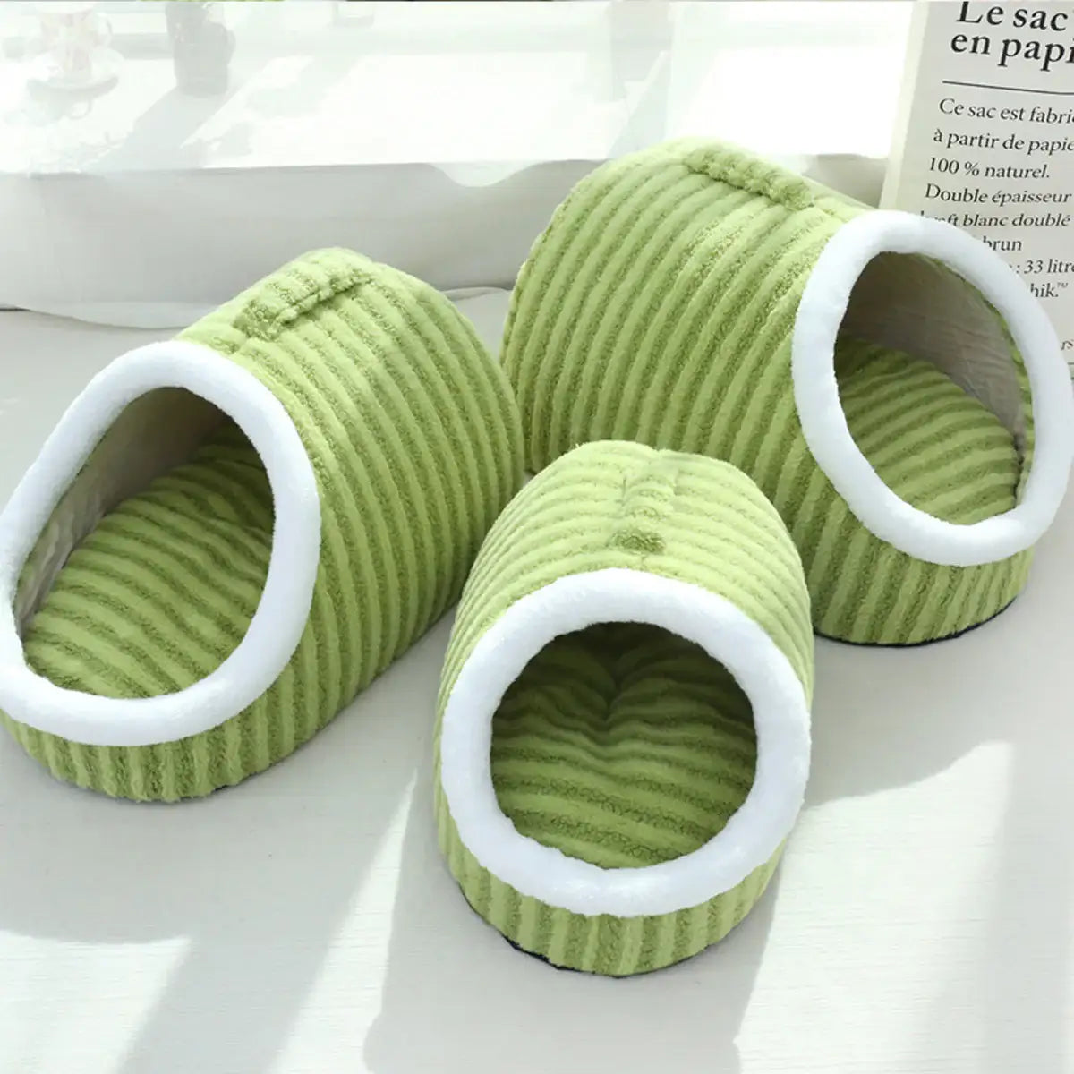 Striped Semi-Enclosed Pet Bed for Cats and Small Dogs