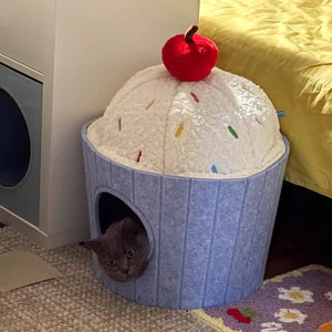 Cake Shape Cat Bed Soft Warm Pet House Durable for Indoor Cats Kittens Use